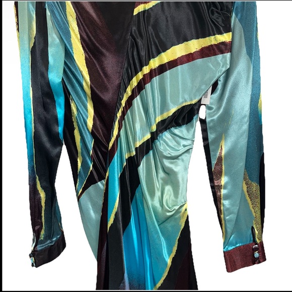 CHRISTOPHER JOHN ROGERS Wheatpaste Scarf Neck Asymmetric Maxi Dress 4 Satin NWT - Picture 13 of 16